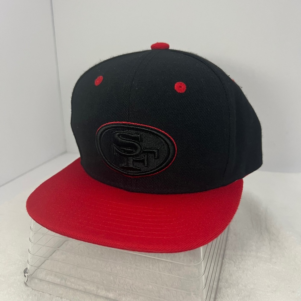 San Francisco 49ers Hat Youth OSFM Black Red Snapback Flat Brim Cap NFL Kids